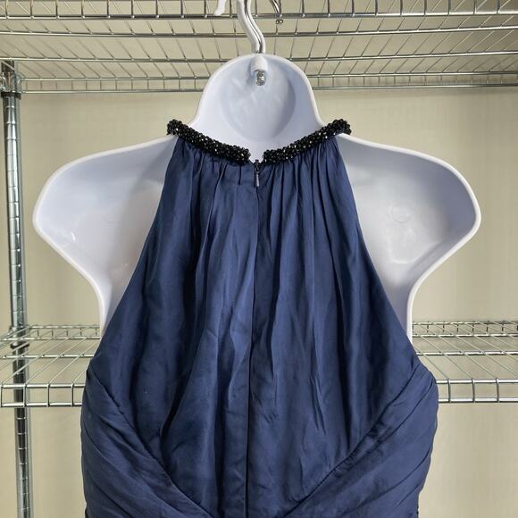 Carmen Marc Valvo Navy Blue Beaded Halter Silk Dress Size 4 Wedding Red Carpet - Picture 11 of 13